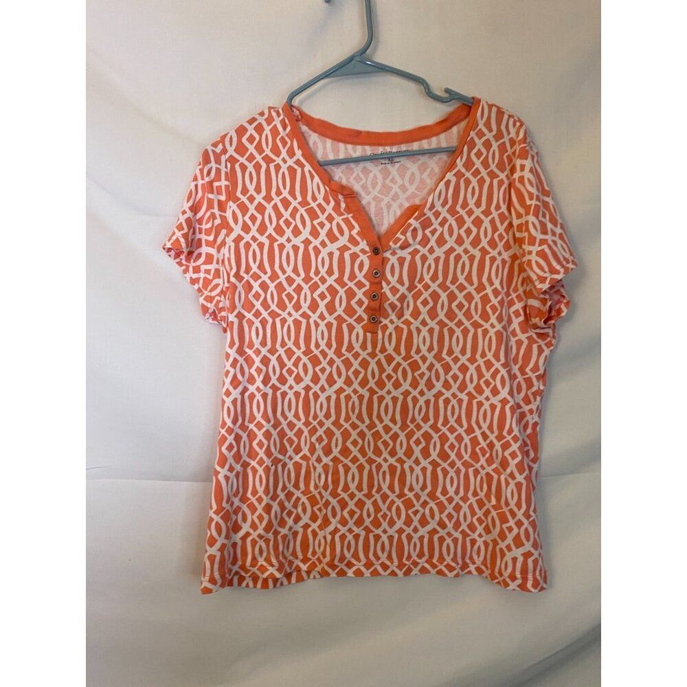 Grannycore coastal Granny V-neck Top Women's XL Peach White Graphic